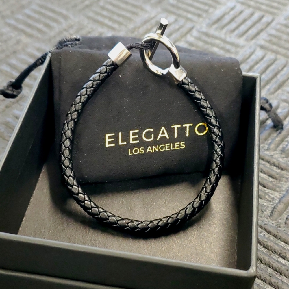 New Elegatto Los Angeles HELM Black Leather Braided Bracelet